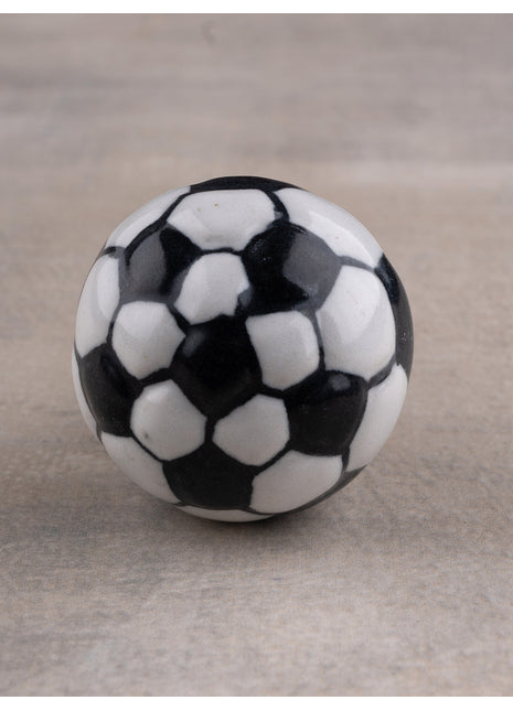 Handmade Round Black & White Football Design Ceramic Knob