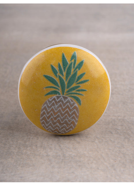 Handmade Round Yellow Base Pine Apple Design Ceramic Knob
