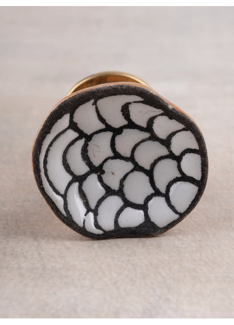Handmade Black & White Fish Design Ceramic Knob