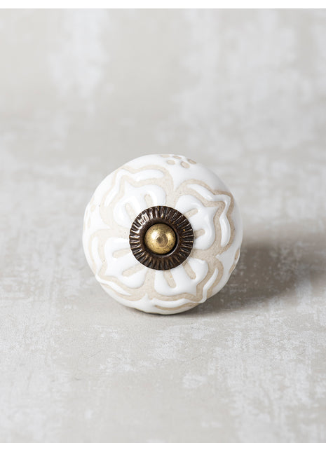 Emmbossed White Ceramic Cabinet Knob