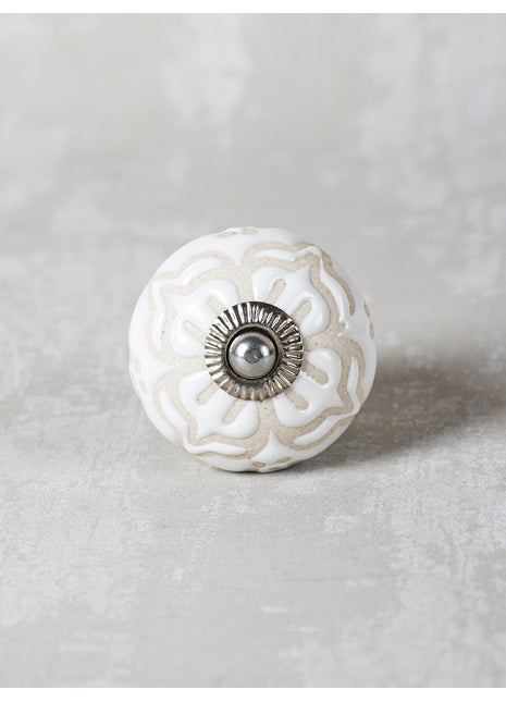 Emmbossed White Ceramic Cabinet Knob