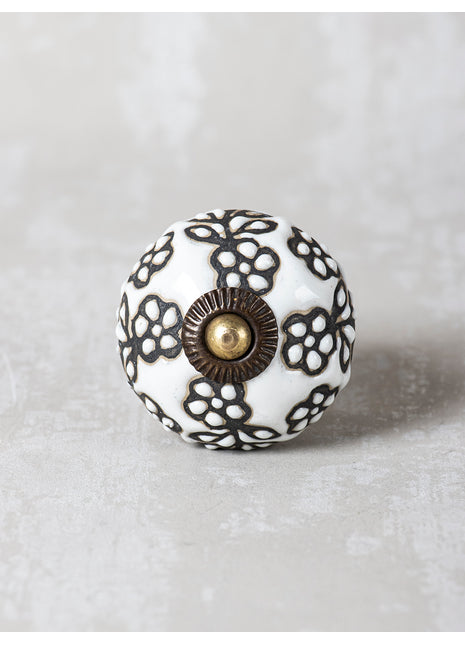 Black Design On White Ceramic Cabinet Knob