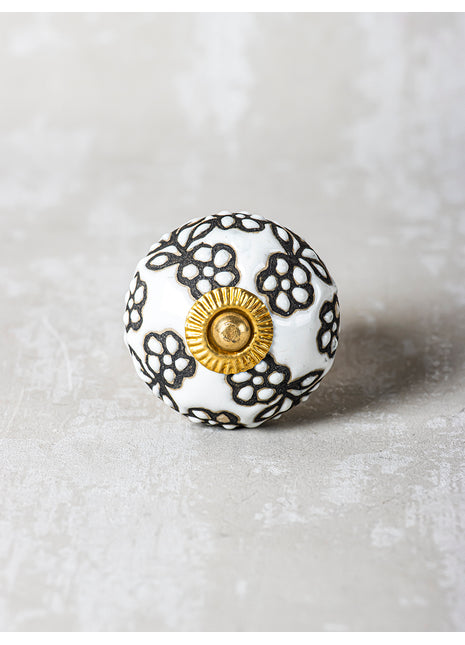 Black Design On White Ceramic Cabinet Knob