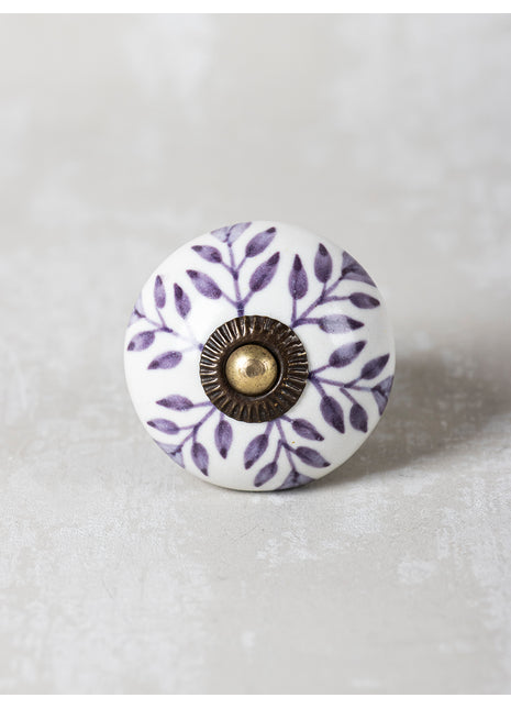 Light Purple Design On White Ceramic Cabinet Knob