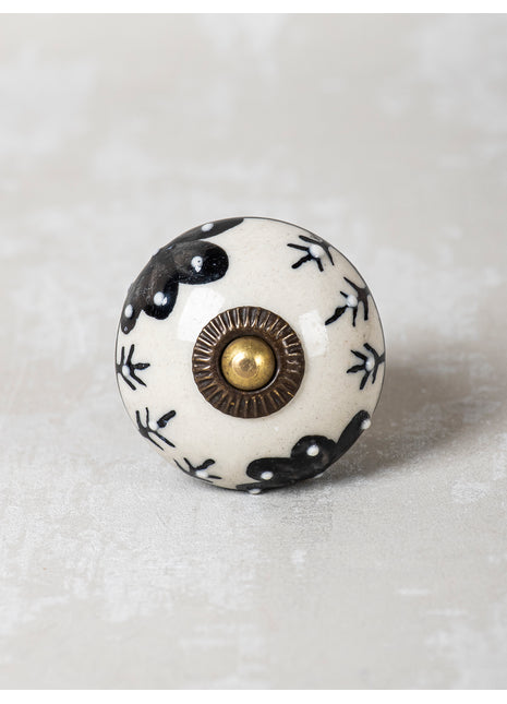 Black Design On White Ceramic Knob