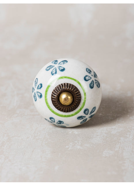Teal Color Flower On White Base Cabinet Knob