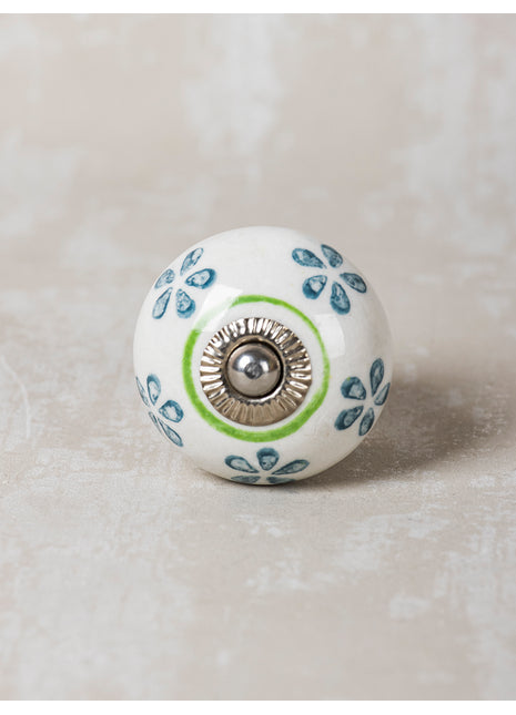 Teal Color Flower On White Base Cabinet Knob