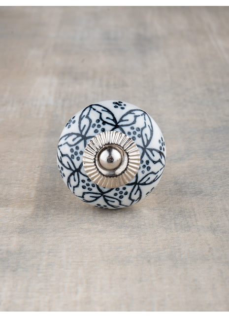 Unique Black Floral Design On White Ceramic Drawer Cabinet Knob