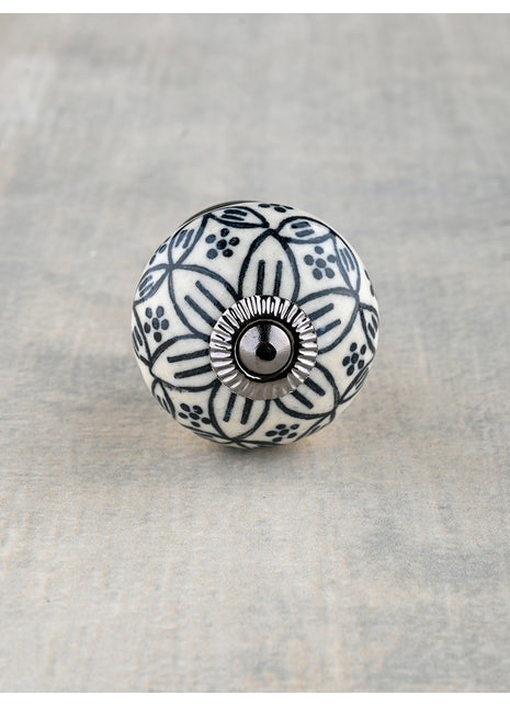 White Ceramic Dresser Cabinet Knob With Black Design