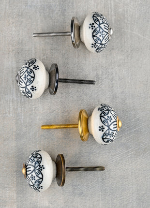 White Ceramic Dresser Cabinet Knob With Black Design