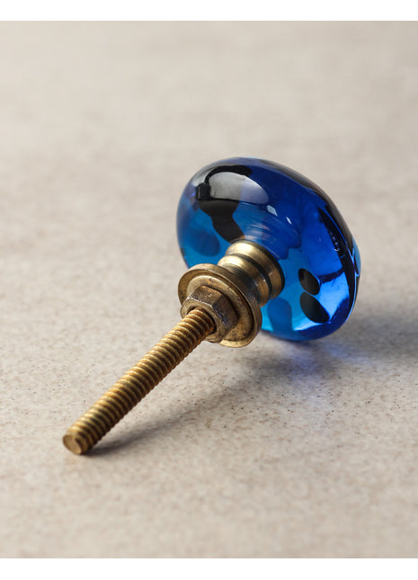 Blue Round Dresser Cabinet Knob With Multicolor Polka-Dots