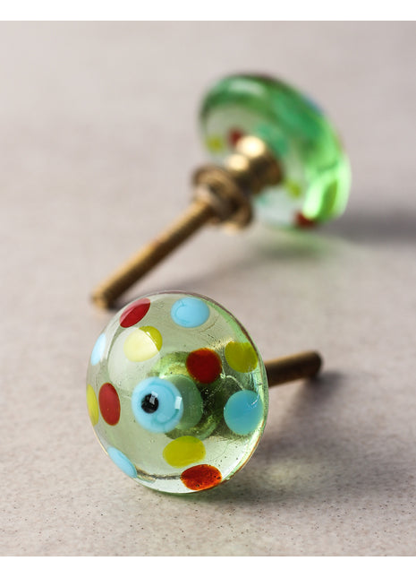 Transparent Round Drawer Cabinet Knob With Multicolor Polka-Dots