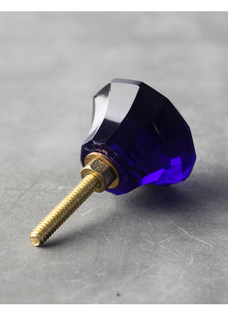 Navy Blue Spiral Glass Diamond Cut Drawer Cabinet Knob