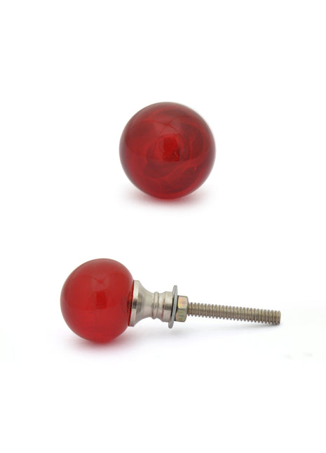 Red Glass Round Shaped Drawer Cabinet Knob