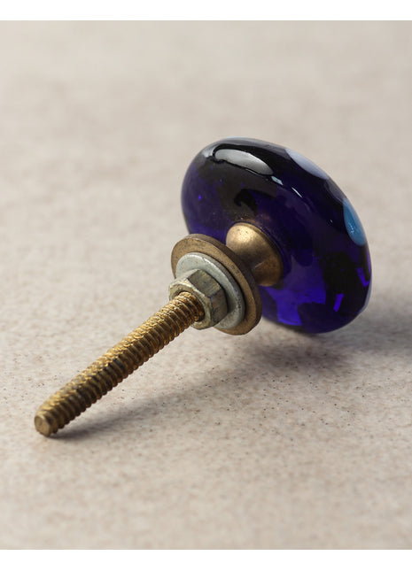 Blue Round Drawer Cabinet Knob With Multicolor Polka-Dots