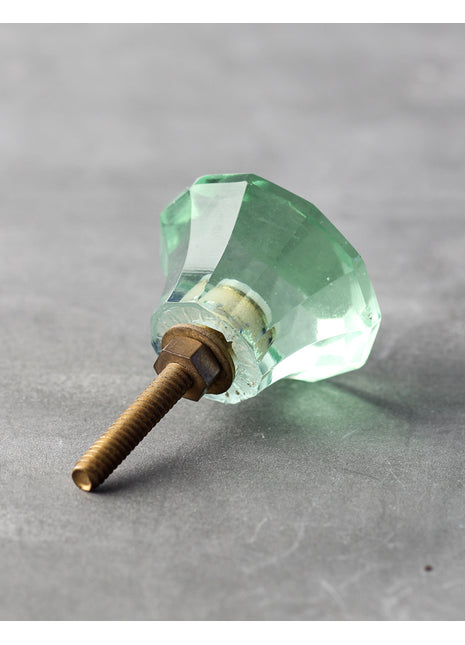 Mint Green Glass Spiral Diamond Cut Kitchen Cabinet Knob