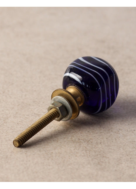 Vintage Blue Glass Drawer Cabinet Knob With White Swirl