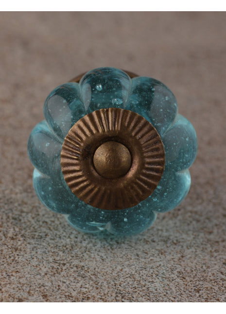 Turquoise Flower Shaped Glass Drawer Cabinet Knob
