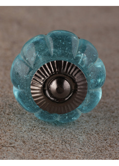 Turquoise Flower Shaped Glass Drawer Cabinet Knob