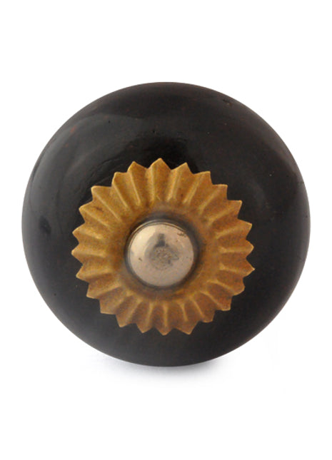 Solid Black Round Glass Dresser Cabinet Knob