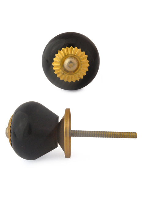 Solid Black Round Glass Dresser Cabinet Knob