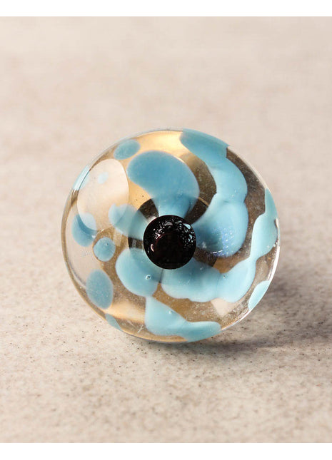 Transparent Round Shaped Drawer Cabinet Knob With Turquoise Print
