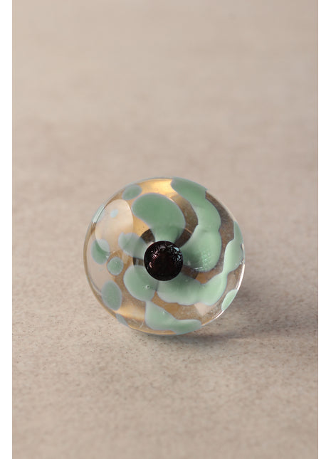 Antique Clear Round Drawer Cabinet Knob With Mint Green Prints