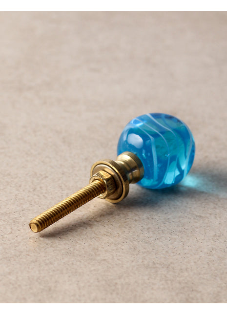 Transparent Turquoise Square Shaped Glass Door Knob With White Spiral