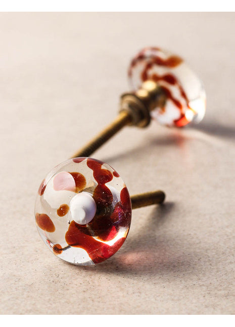 Clear Transparent Round Dresser Cabinet Knob With Red Polka Dots