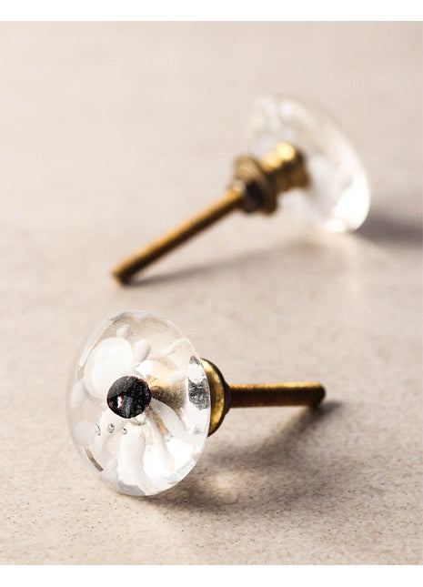 Transparent Round Dresser Cabinet Knob With White Design