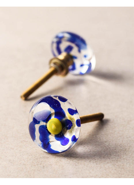 Round Shaped Transparent Dresser Cabinet Knob With Blue Design