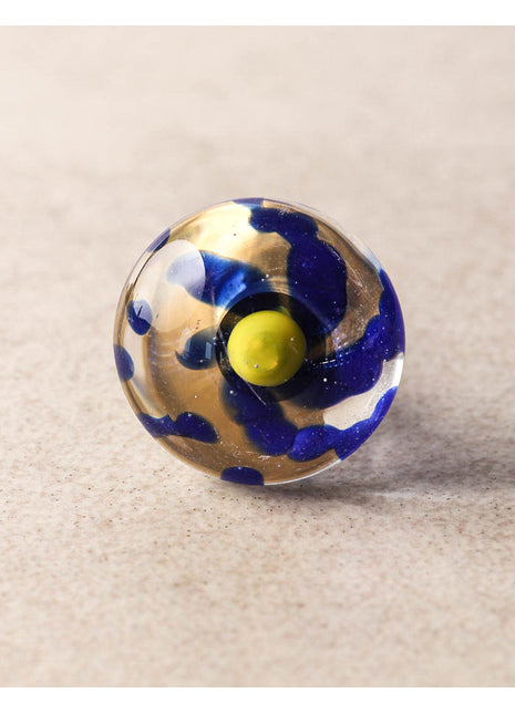 Round Shaped Transparent Dresser Cabinet Knob With Blue Design