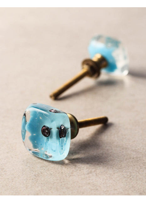 Vintage Translucent Turquoise Square Shaped Dresser Cabinet Knob