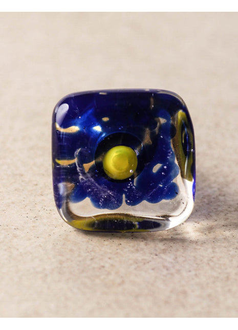 Clear Transparent Square Shaped Dresser Cabinet Knob With Blue Polka Dots