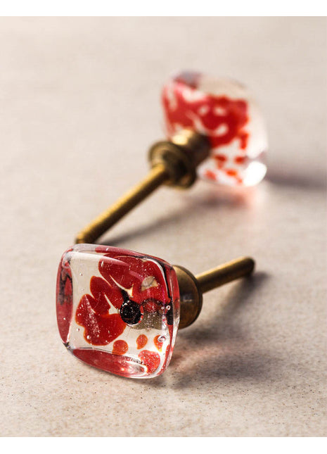 Red Translucent Square Shaped Kitchen Cabinet Knob