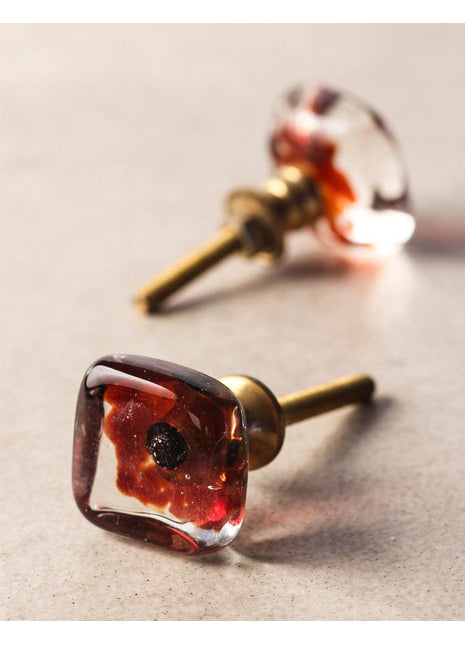 Wine Red Square Shaped Dresser Cabinet Glass Knob