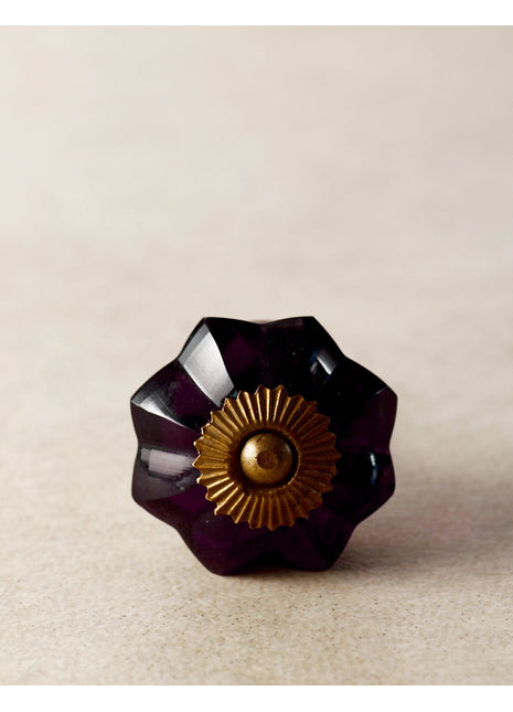 Vintage Floral Dark Purple Royal Glass Kitchen Cabinet Knob