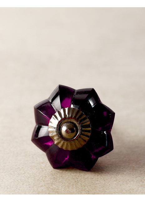 Vintage Floral Dark Purple Royal Glass Kitchen Cabinet Knob
