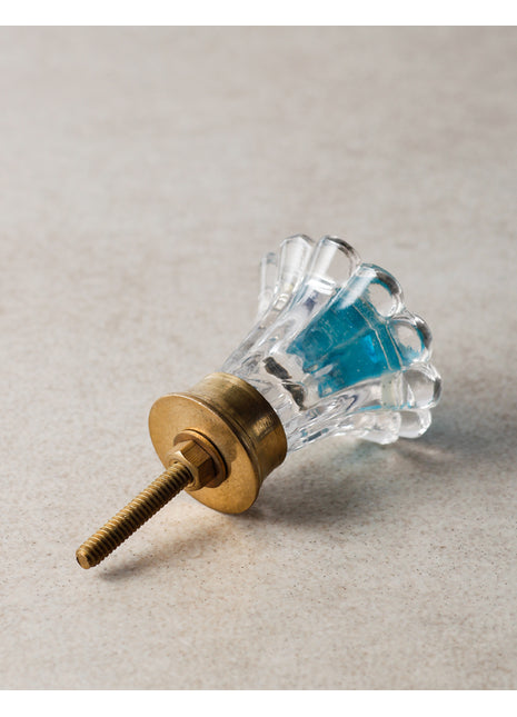 Turquoise And Transparent Daisy Flower Glass Cabinet Knob