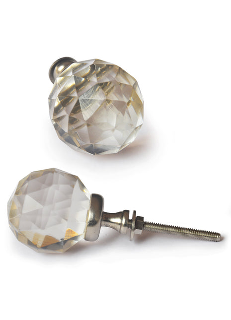Transparent White Crystal Diamond Cut Door Knob