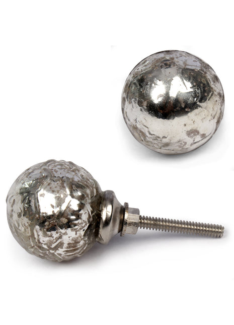Vintage Metallic Glass Silver Dresser Cabinet Knob