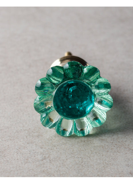 Crystalline Green Daisy Flower Glass Drawer Knob