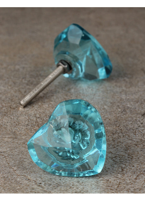 Designer Turquoise Clear Heart Cabinet Door Knob