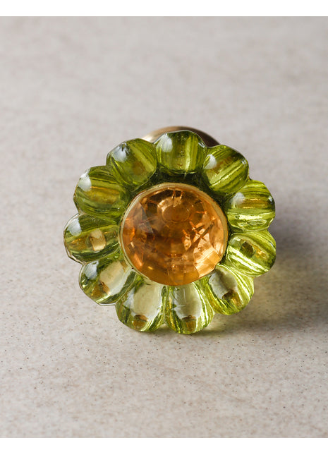 Moss Green Daisy Flower Glass Drawer Cabinet Knob