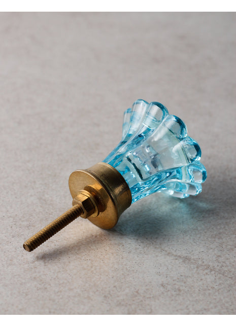 Light Blue Daisy Flower Glass Kitchen Cabinet Knob