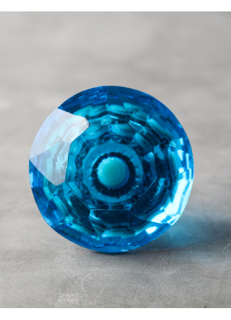 Azure Blue Diamond Cut Glass Dresser Cabinet Knob (XX-Large)