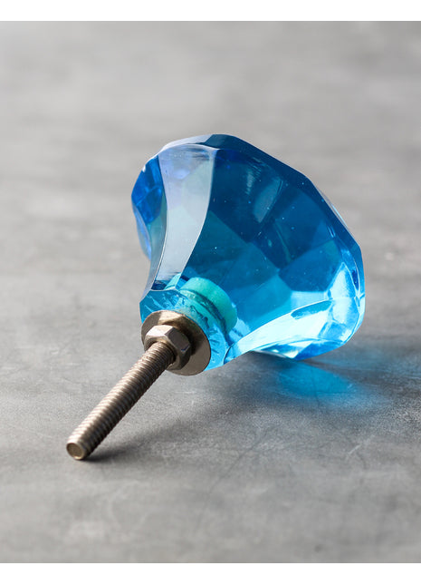Azure Blue Diamond Cut Glass Dresser Cabinet Knob (XX-Large)