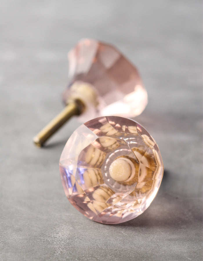 Vintage Salmon Light Pink Glass Diamond Cut Drawer Cabinet Knob (X-Large) Vintage Salmon Light Pink Glass Diamond Cut Drawer Cabinet Knob (X-Large)
