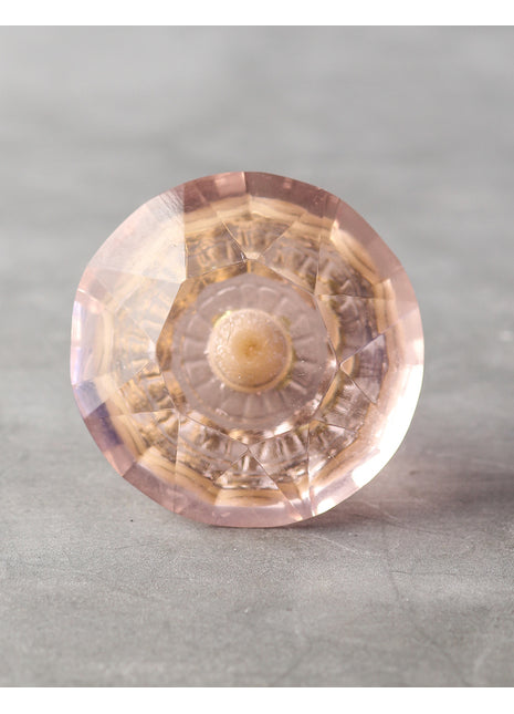 Vintage Salmon Light Pink Glass Diamond Cut Drawer Cabinet Knob (X-Large)