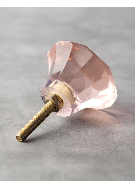 Vintage Salmon Light Pink Glass Diamond Cut Drawer Cabinet Knob (X-Large)